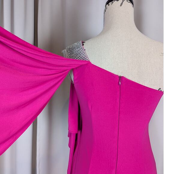 Y2K Cache One Shoulder Rhinestone Trim Mini Dress Hot Pink Size 2 - Picture 7 of 16